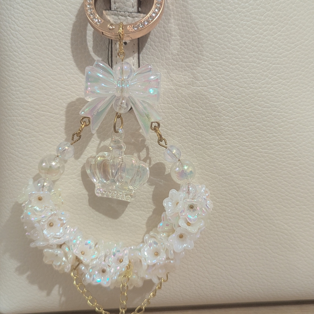 Elegant White Beaded Bag Charm